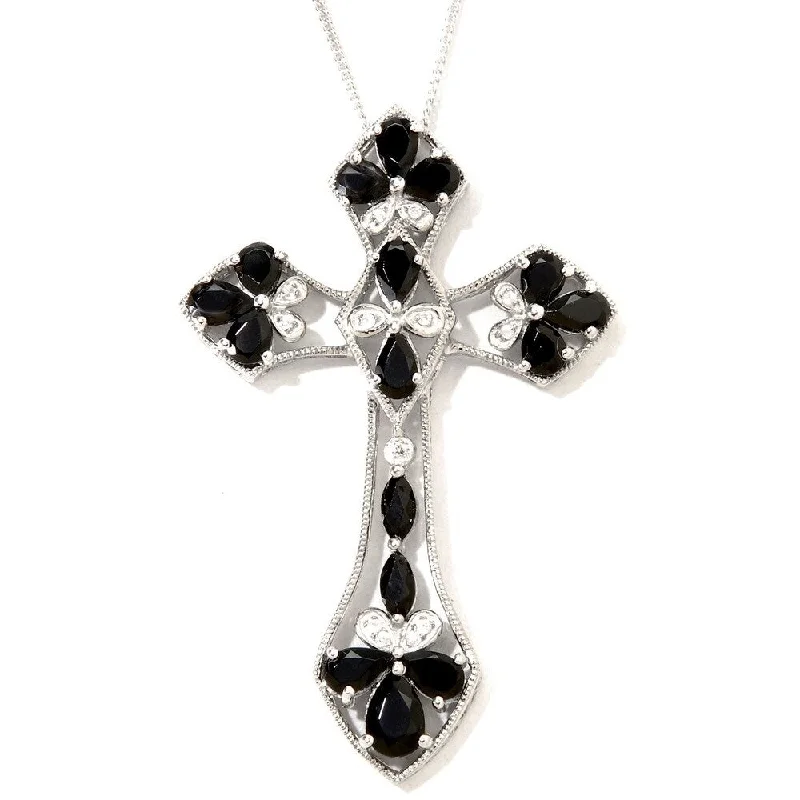 Topaz drop necklaces-Sterling Silver Black Spinel Gothic Cross Necklace