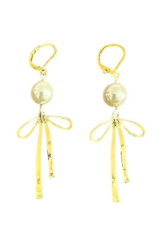 Wide bar earrings-Pearl Bowtie Earrings