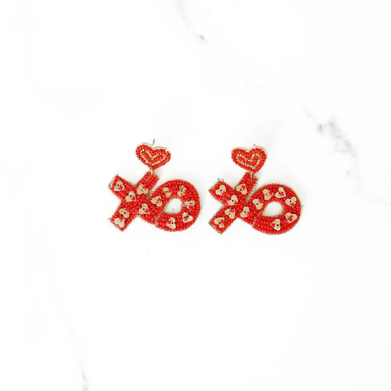 Light clay earrings-XO Beaded Earrings | Red