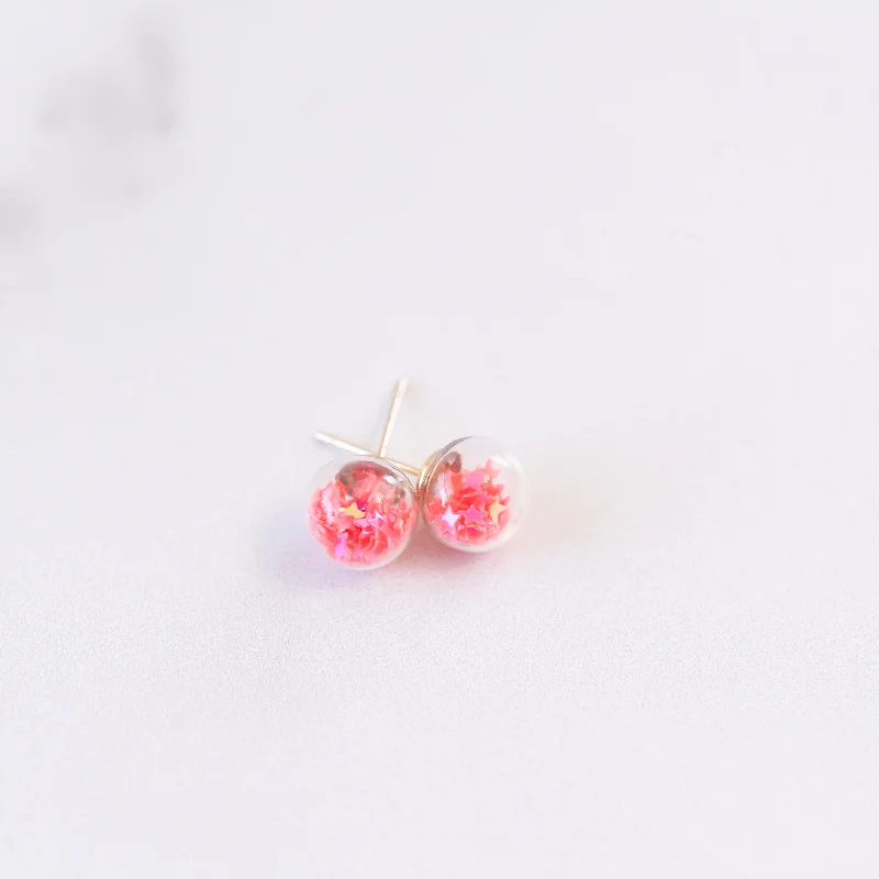 Dove feather earrings-Hot Pink | Mini Star Confetti Stud Earrings