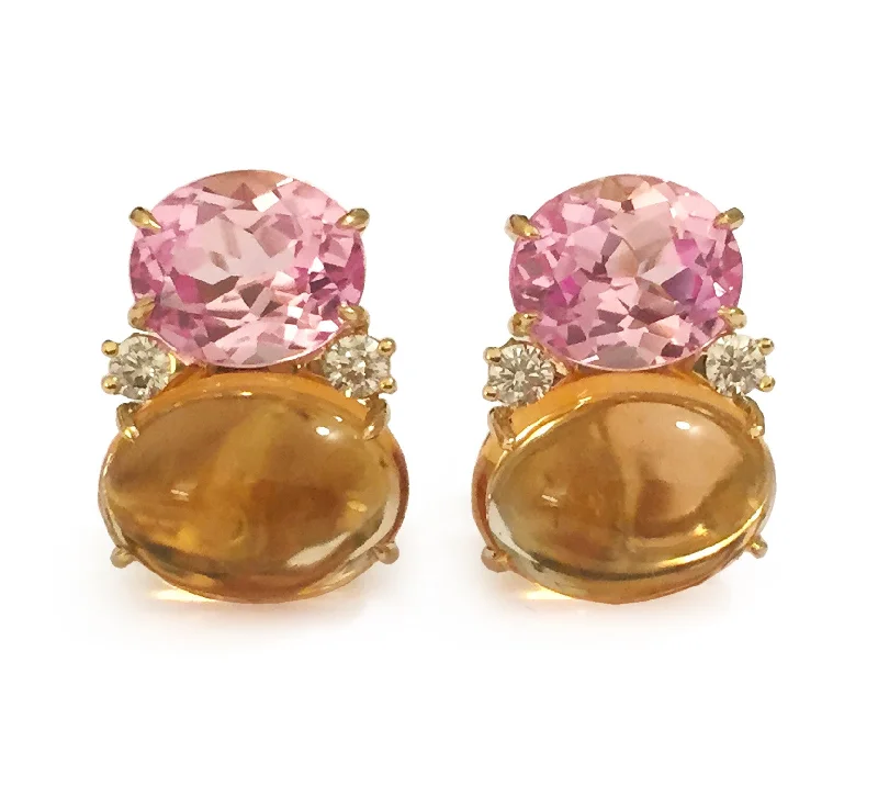 Fox wing earrings-Large GUM DROP™ Earrings with Pink Topaz and Cabochon Citrine and Diamonds