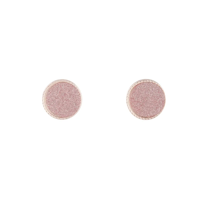 Light clay earrings-Rose Gold Pink Glitter Inlay Disc Earrings