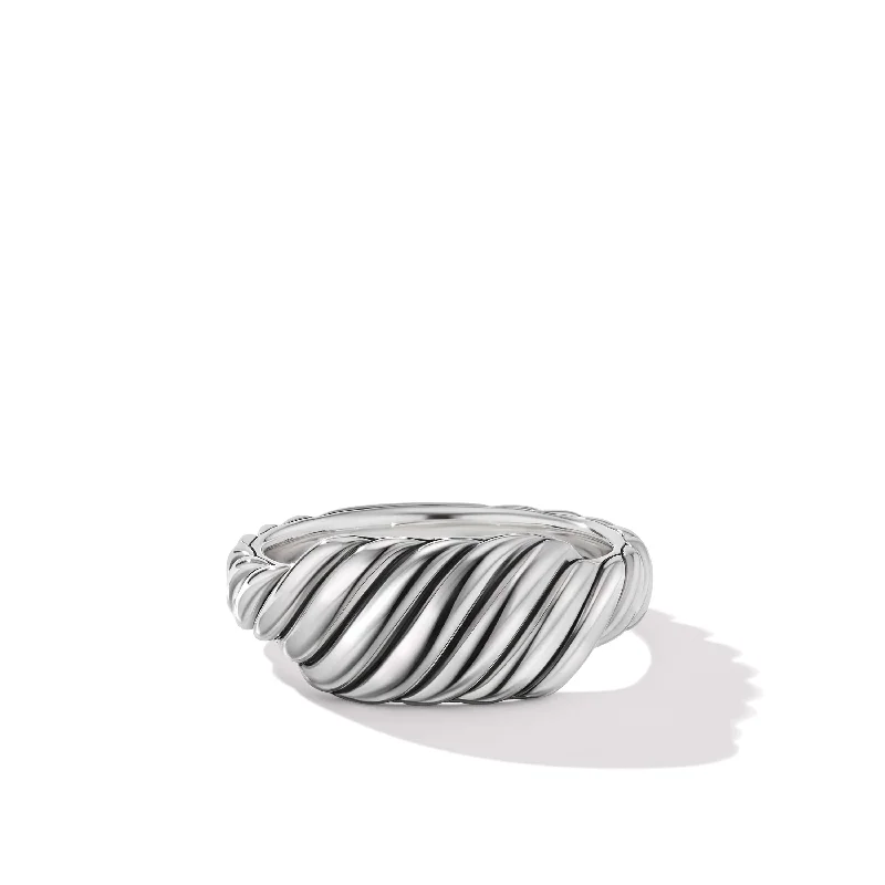 Light clay engagement rings-Sculpted Cable Contour Ring in Sterling Silver