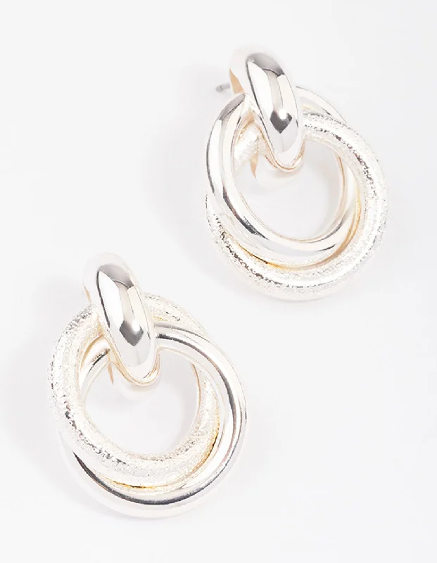 Thin pearl earrings-Silver Layered Textured Knotted Hoop Earrings