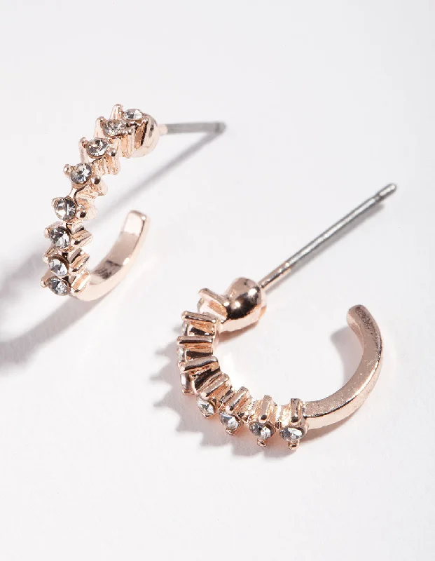 Tiny dot earrings-Rose Gold Micro Diamante Hoop Earrings