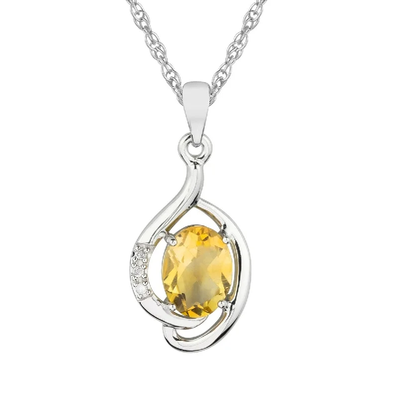 Cedar wood necklaces-Viducci 10k White Gold Genuine Oval Citrine and Diamond Pendant Necklace