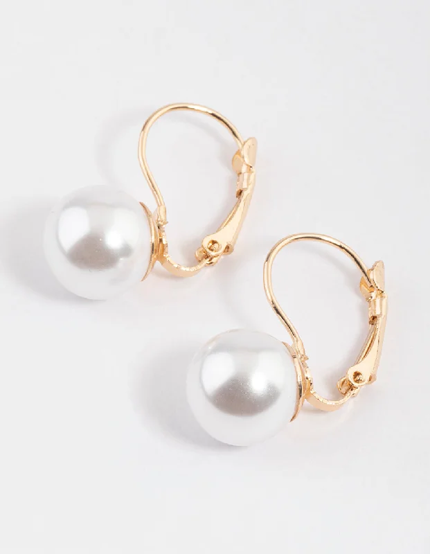 Two-tone earrings-Gold Classic Pearl Huggie Earrings