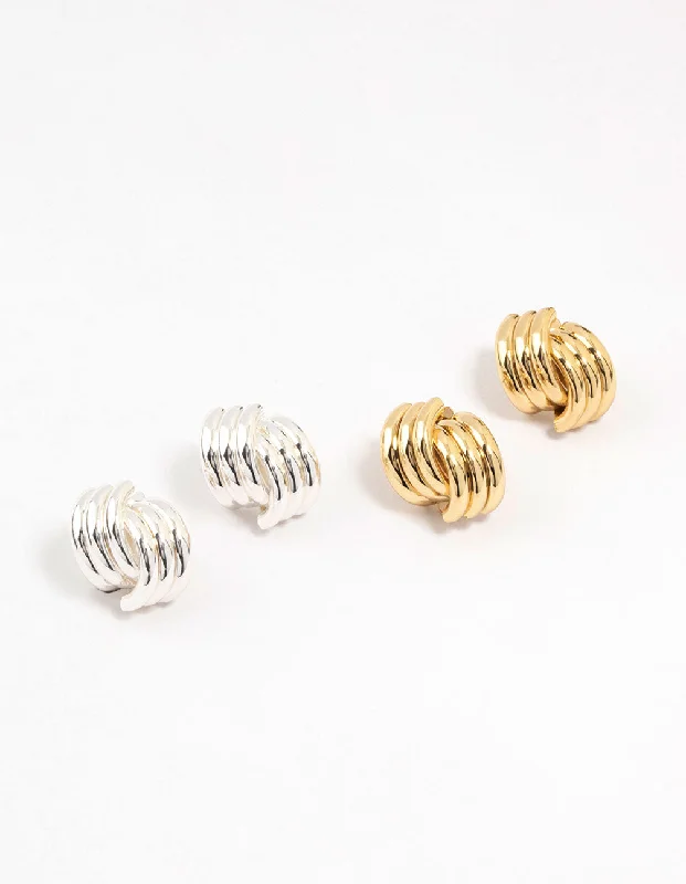 High gloss earrings-Mixed Metals Knotted Stud Earrings 2-Pack