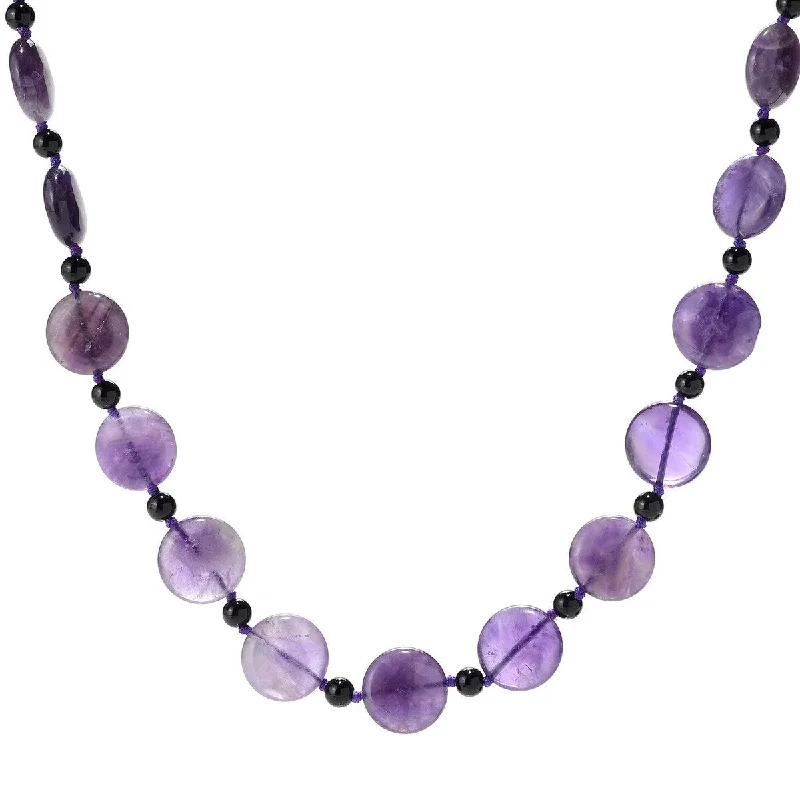 Linen cord necklaces-Amethyst Coin Beads Necklace