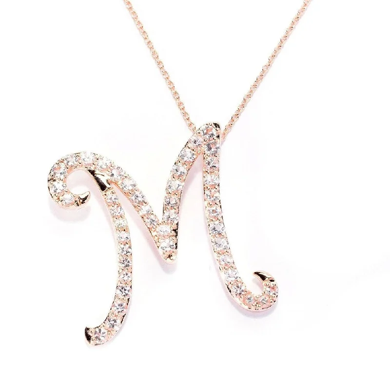 Tide pattern necklaces-18k Rose Gold over Sterling Silver Round Morganite Initial M Necklace