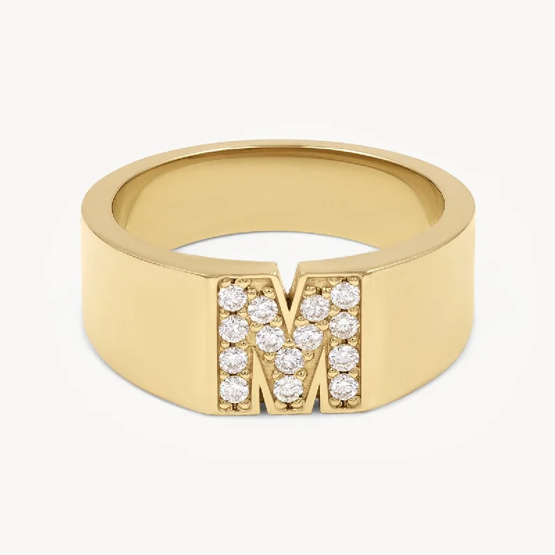 Pave Letter M Ring