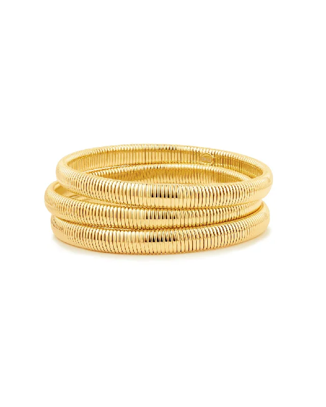 Woven tribal bangles-Mini Flex Snake Chain Bracelet- Set of 3 (7mm wide)- Gold