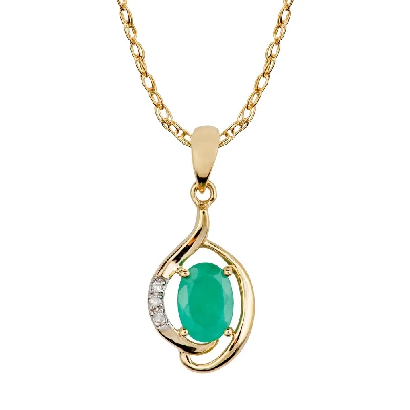 Elegant design necklaces-Viducci 10k Yellow Gold Genuine Oval Emerald and Diamond Pendant Necklace