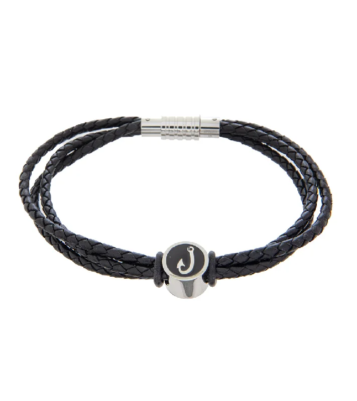 Dusk gothic bangles-Mens Bracelet 23cm Triple Black Leather with Hook Accent