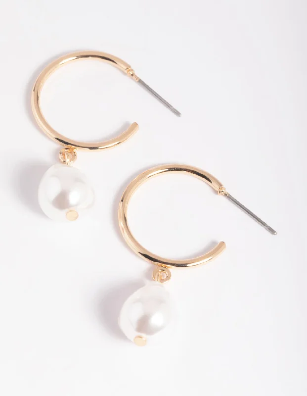 Playful pair earrings-Pearl Bead Hoop Earrings