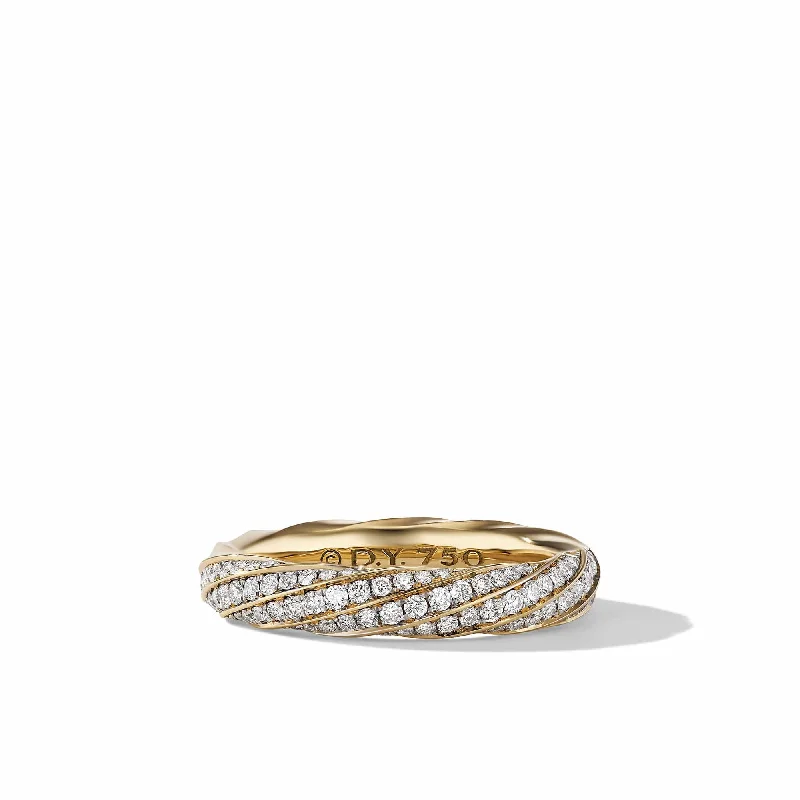 Sleek gem engagement rings-Cable Edge Band Ring in Recycled 18K Yellow Gold with Pave Diamonds