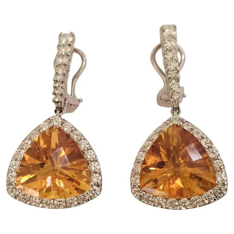 Tiny star earrings-Elegant Citrine Diamond Gold Hanging Earrings