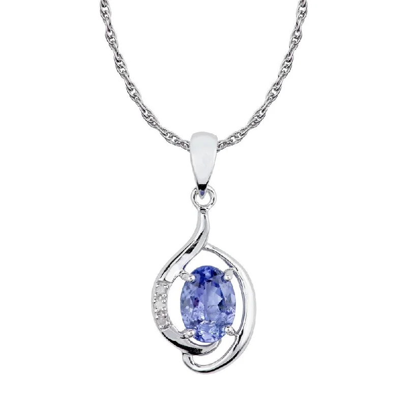 Tribal medallion necklaces-Viducci 10k White Gold Genuine Oval Tanzanite and Diamond Pendant Necklace