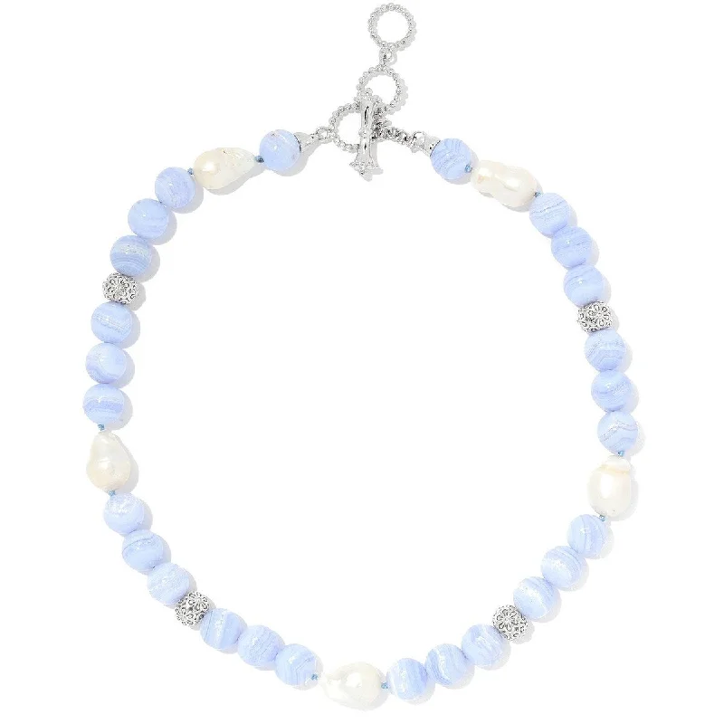 Oval gem necklaces-925 Sterling Silver Blue Agate,White Barouque Pearl Necklace