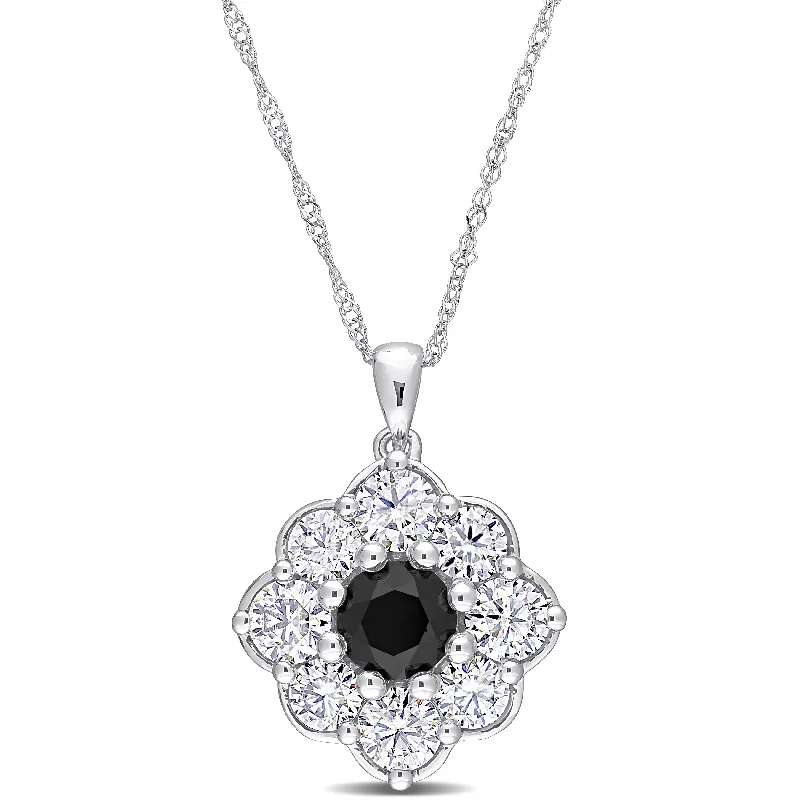 Satin gold necklaces-Miadora 10k White Gold 1ct TDW Black Diamond & 1 3/5ct TGW Created White Moissanite Floral Necklace