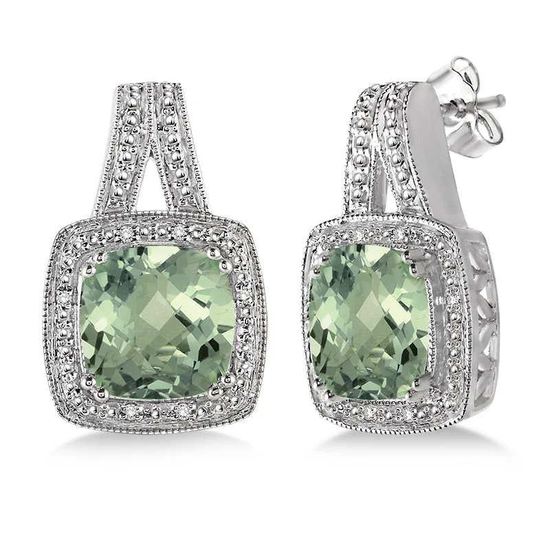 Two-tone earrings-Diamond & Green Amethyst Earrings