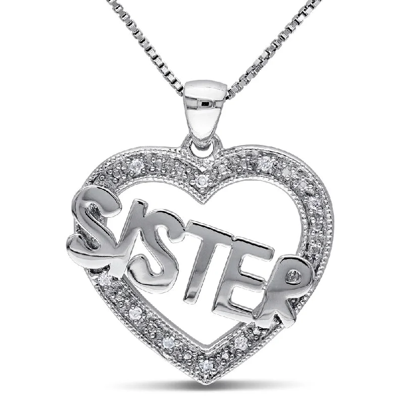 Crystal-twisted necklaces-Miadora Sterling Silver Diamond Open Heart 'Sister' Necklace