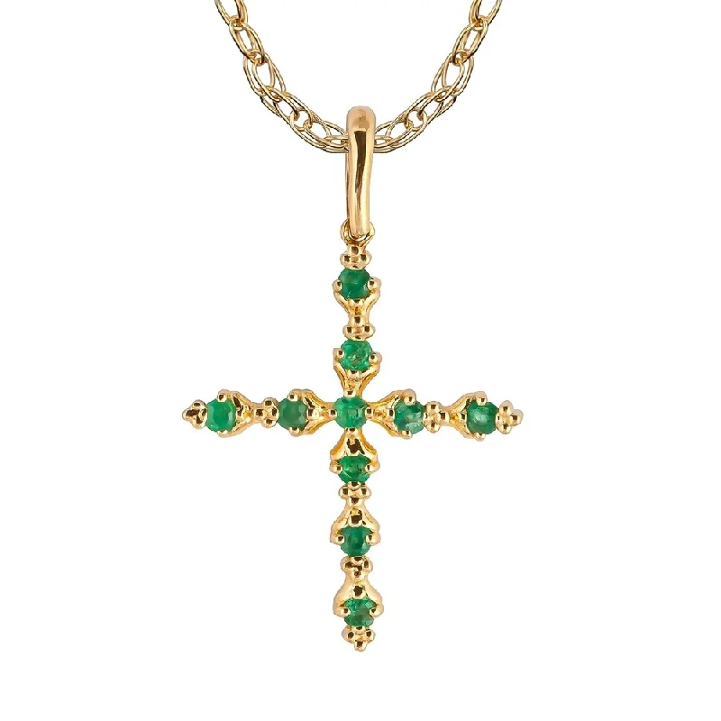 Woven knot necklaces-Viducci 10k Yellow Gold Genuine Emerald Cross Pendant Necklace