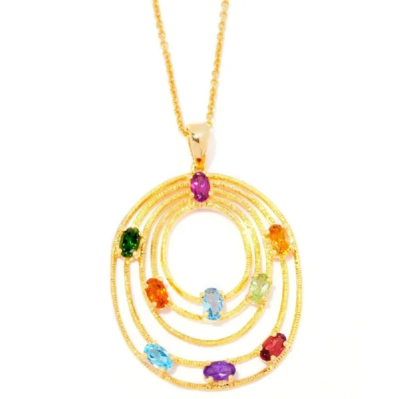 Fox charm necklaces-Multi-gemstone Yellow Tiered Oval Pendant Necklace