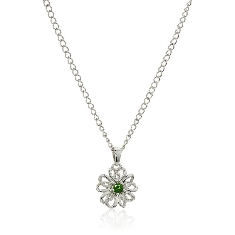 Thai style necklaces-Sterling Silver Chrome Diopside Flower Pendant Necklace, 18" - Green