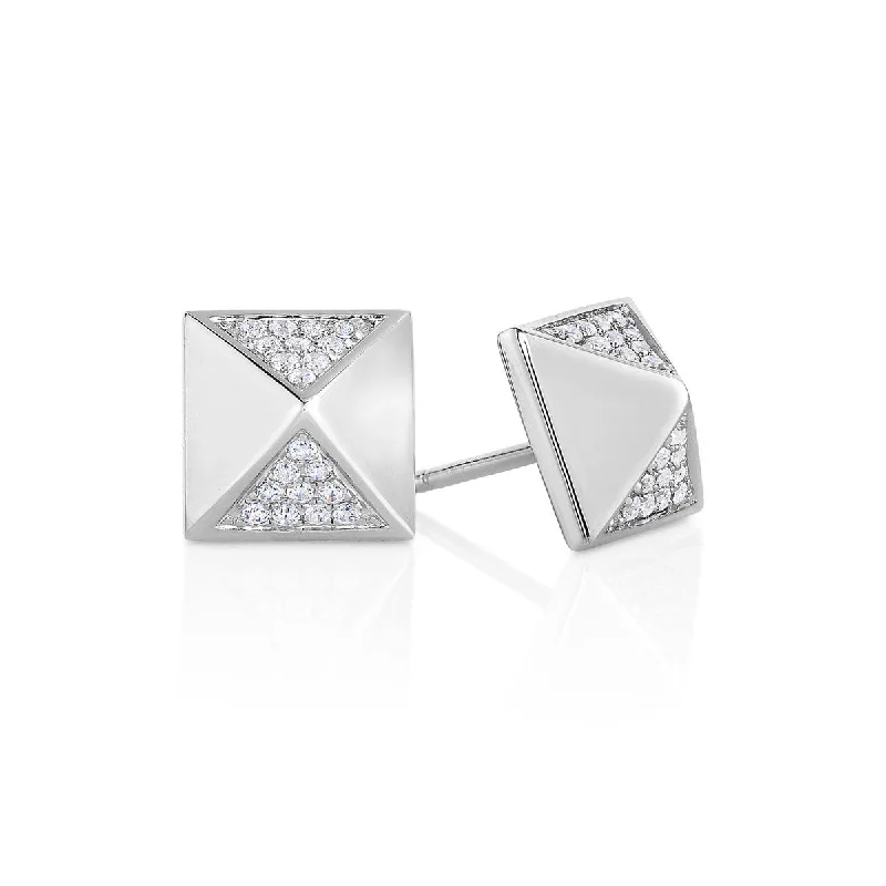 Topaz earrings-Silver & Diamond Cube Earrings