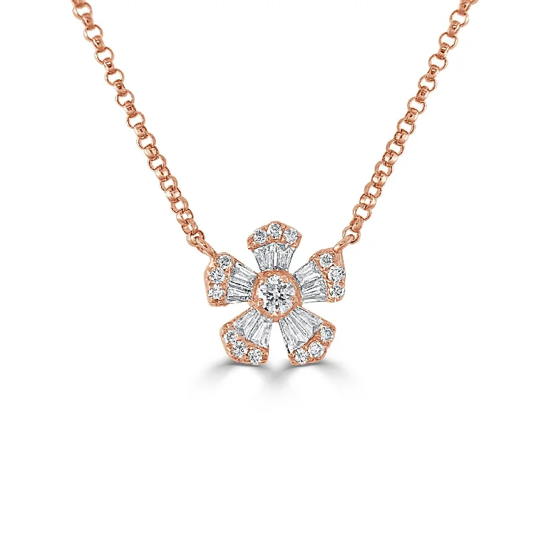 Coiled cord necklaces-Joelle Diamond Flower Necklace Pendant 14K Rose Gold 1/3 ct