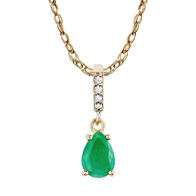 Coiled cord necklaces-Viducci 10k Yellow Gold Genuine Pear-Shape Emerald and Diamond Drop Pendant Necklace