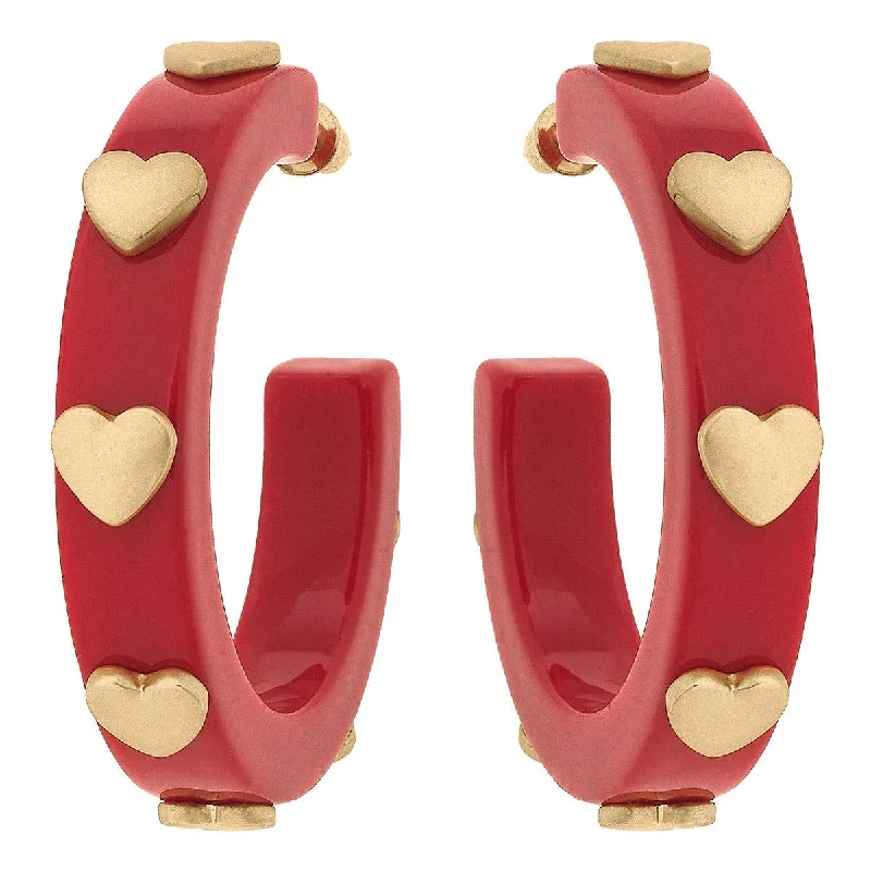 Silk tassel earrings-Canvas Style - Libby Heart Resin Hoop Earrings: Red