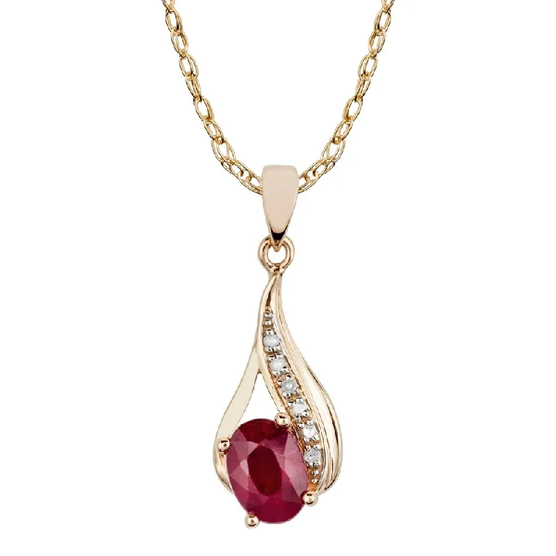 Tribal medallion necklaces-Viducci 10k Yellow Gold Genuine Oval Ruby and Diamond Drop Pendant Necklace