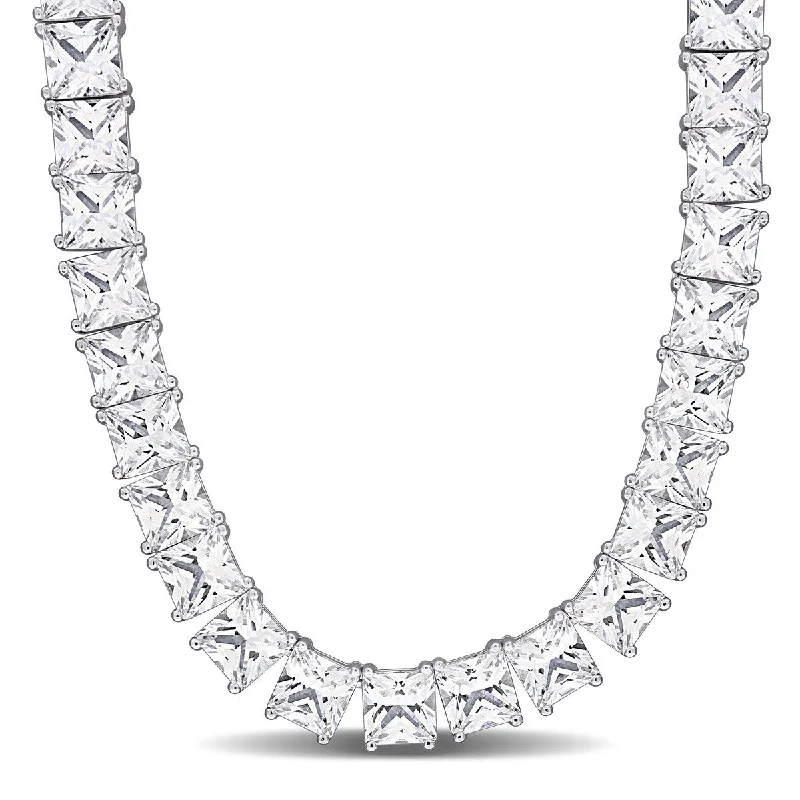 Baroque pearl necklaces-Miadora 90ct TGW Created White Sapphire Tennis Necklace in Sterling Silver