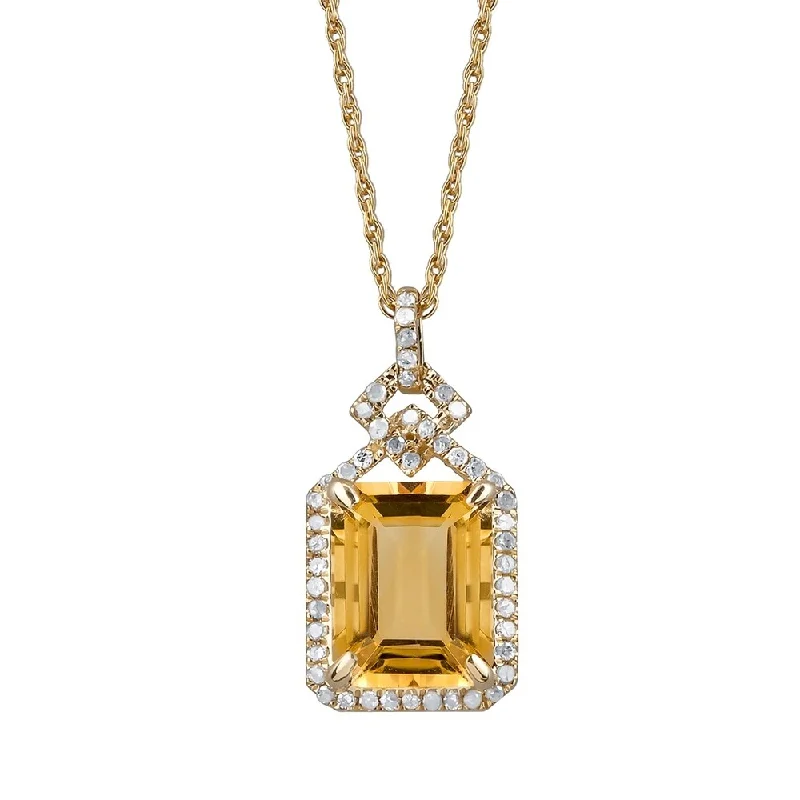 Woven tribal necklaces-Viducci 10k Yellow Gold Genuine Emerald-cut Citrine and 1/4ct Diamond Halo Necklace