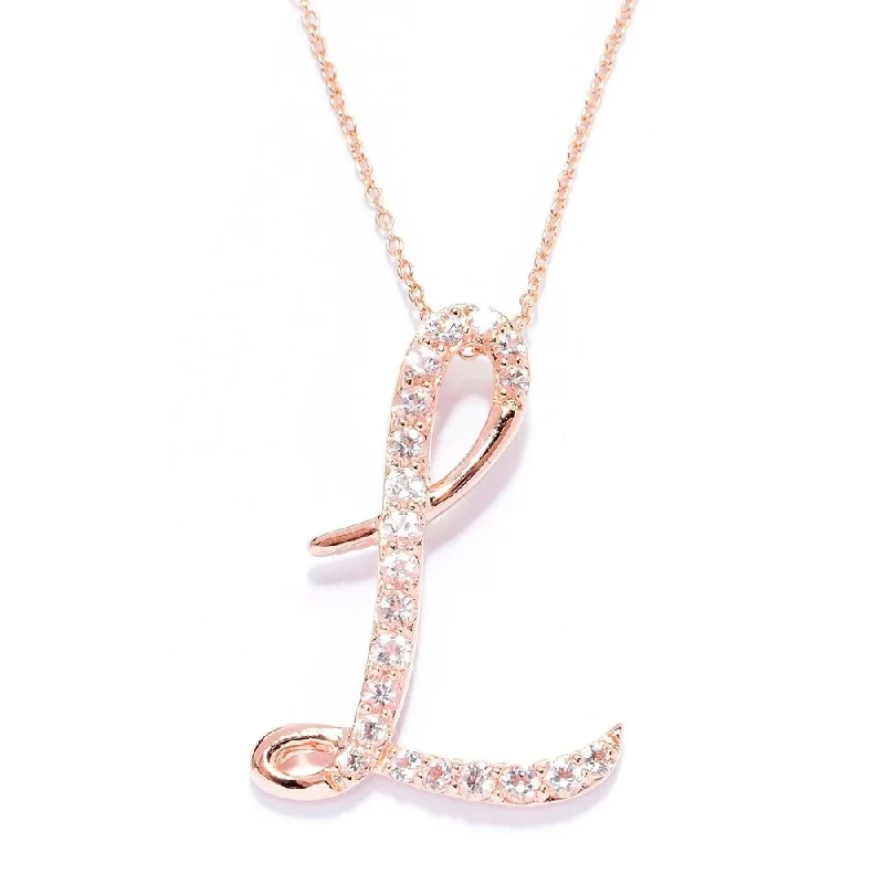 Fox charm necklaces-18k Rose Gold over Sterling Silver Round Morganite Initial L Necklace