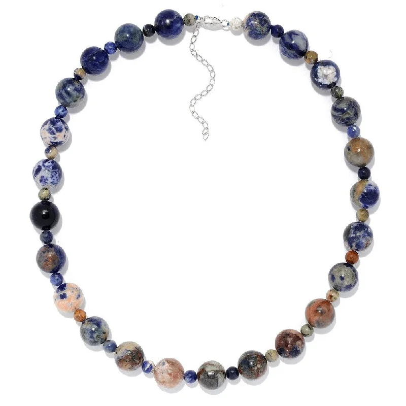 Emerald drop necklaces-Sterling Silver 20" Sodalite Beaded Necklace w/ 3" Extender