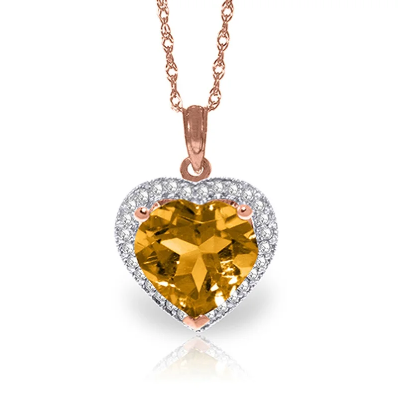 Topaz necklaces-3.24 Carat 14K Solid Gold Necklace Natural Diamond Heart Citrine