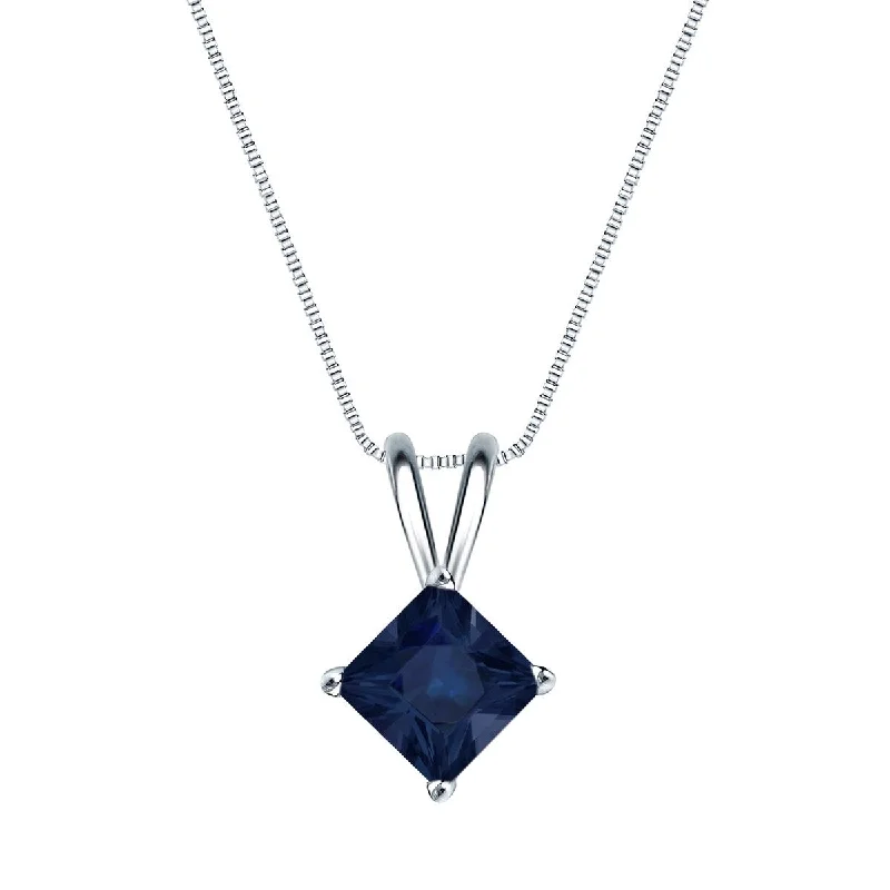 Retro deco necklaces-Auriya 14k Gold Princess-cut Sapphire Solitaire Necklace 1ct TW