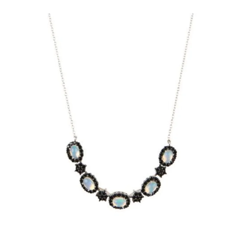 Alloy metal necklaces-925 Sterling Silver Ethiopian Opal and Black Spinel Necklace