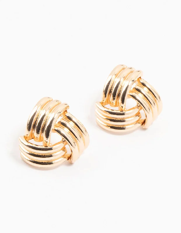 Thin hoop earrings-Gold Triple Quilted Stud Earrings