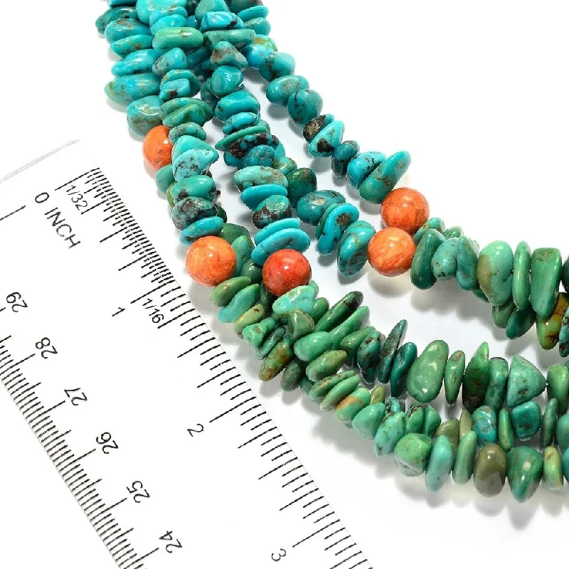 Rope braid necklaces-Sterling Silver 20" Bamboo Coral & Hubei Turquoise 5-Strand Necklace