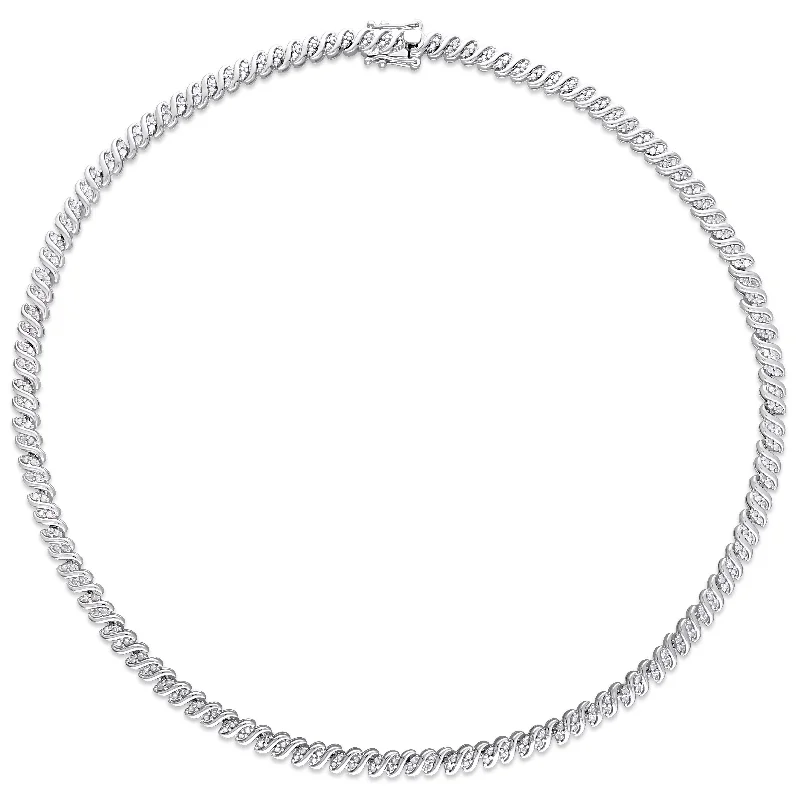 Baroque pearl necklaces-Miadora Sterling Silver 2ct TDW Diamond Twisted Tennis Necklace - 17 in x 5.1 mm - 17 in x 5.1 mm