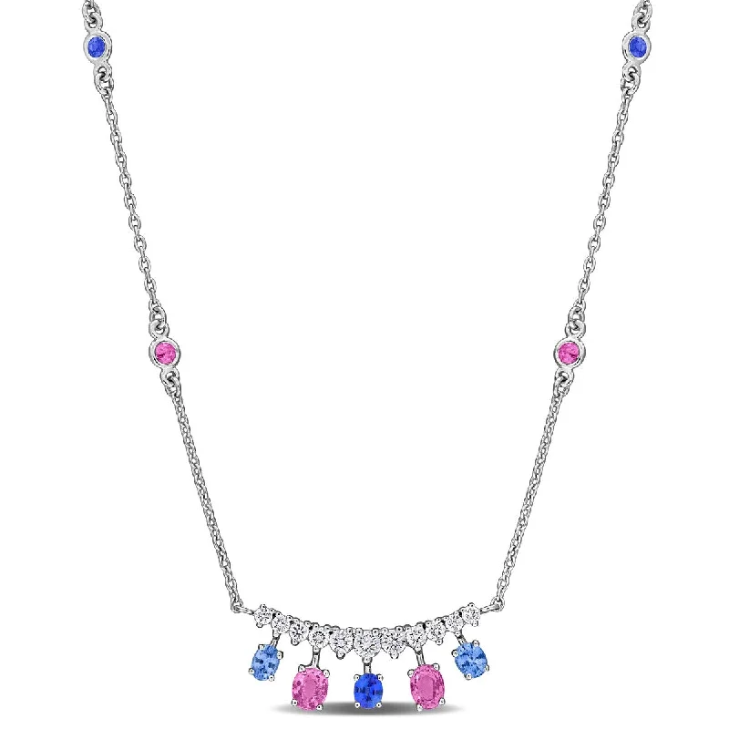 Vine braid necklaces-Miadora 1ct TGW Muti-Sapphire 1/3ct TW Diamond Necklace in 14k White Gold