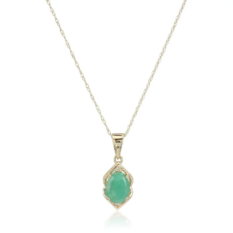 Lapis drop necklaces-10k Yellow Gold Emerald, Diamond Pendant Necklace, 18"+2" Extender - Green