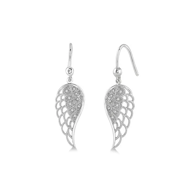 Polished art earrings-Diamond Angel Wing Earrings