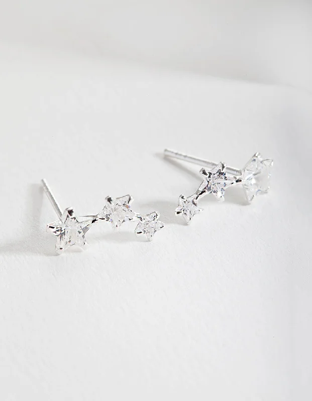 Light drop earrings-Sterling Silver Cubic Zirconia Star Crawler Earrings