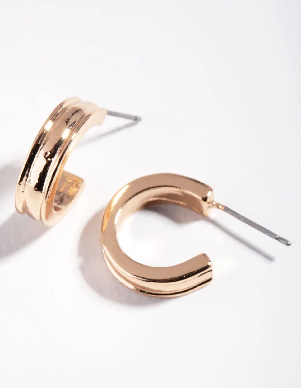 Java tile earrings-Gold Thick Centred Mini Hoop Earrings