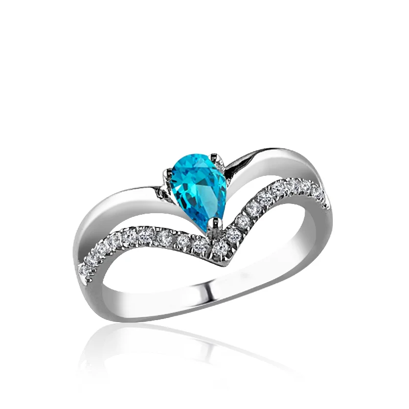 Twilight gothic engagement rings-Sterling silver ring with cz's and center blue topaz